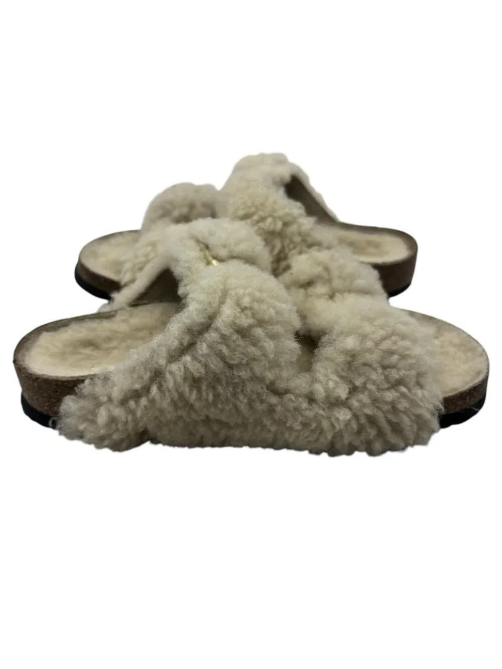 Birkenstock Arizona Big Buckle Shearling Slide Sandals Teddy Eggshell Kids Sz 28